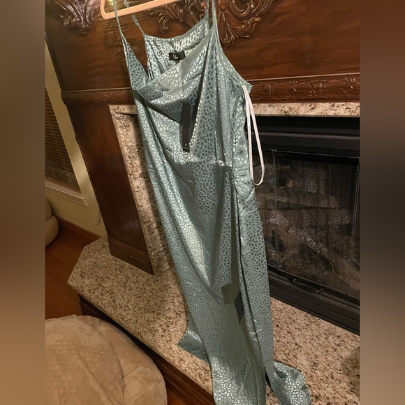 Lulu’s sage green satin animal print slip dress. - Picture 4 of 7
